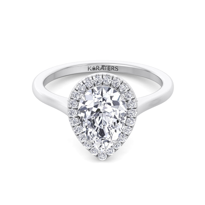 Willa - Halo Pear Lab Diamond Ring Plain Band White