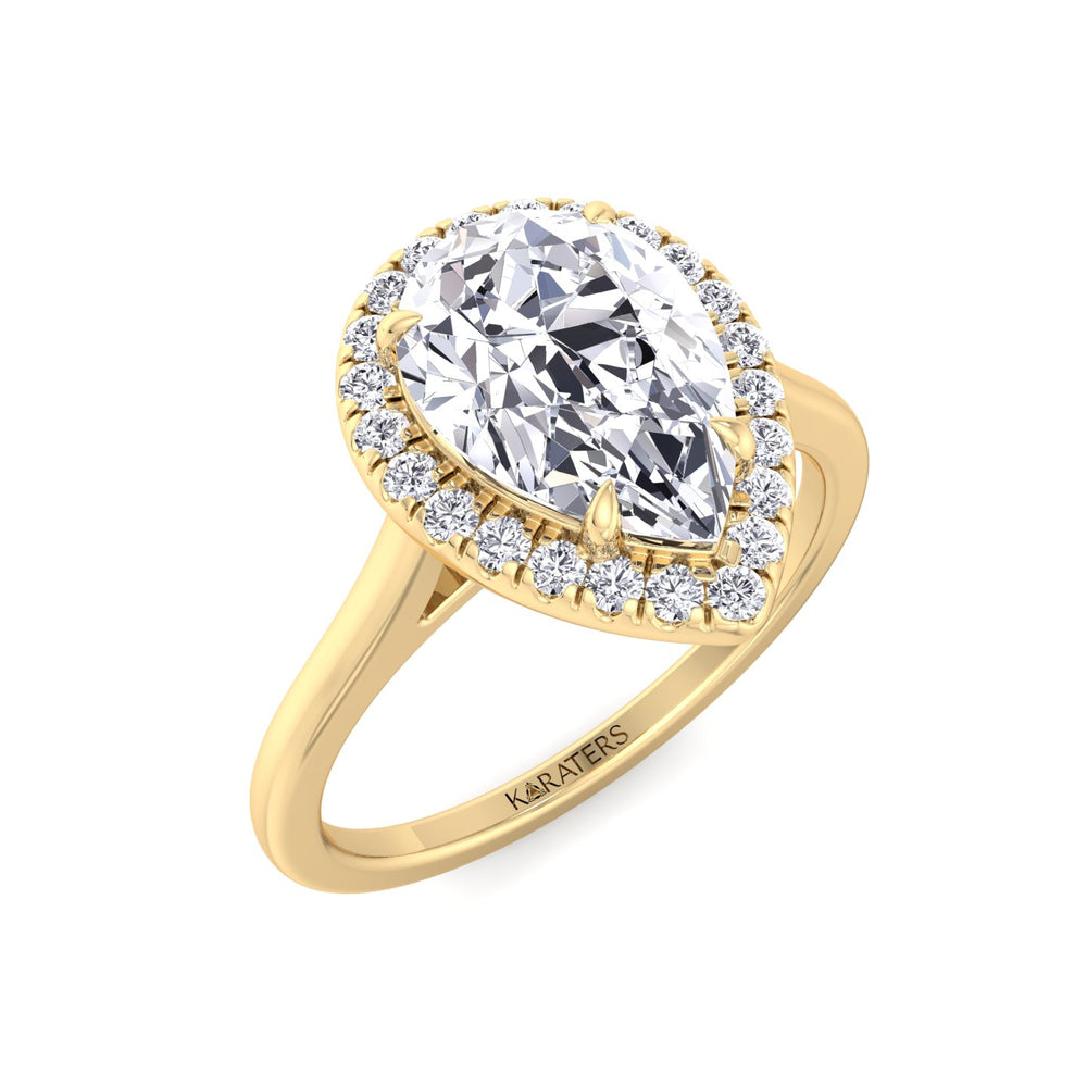 Willa - Halo Pear Lab Diamond Ring Plain Band Yellow