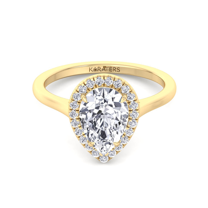 Willa - Halo Pear Lab Diamond Ring Plain Band Yellow Gold