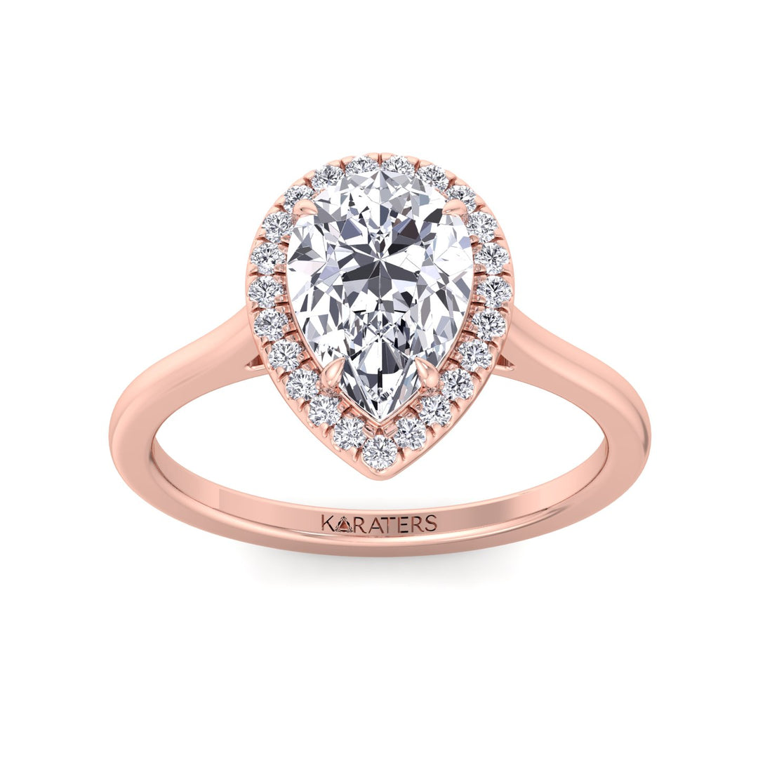 Willa - Halo Pear Lab Diamond Ring Plain Rose