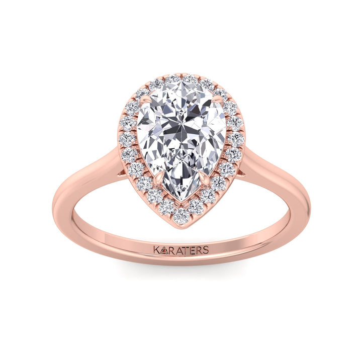 Willa - Halo Pear Lab Diamond Ring Plain Rose
