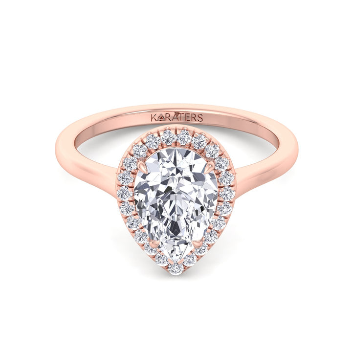 Willa - Halo Pear Lab Diamond Ring Rose Plain Band