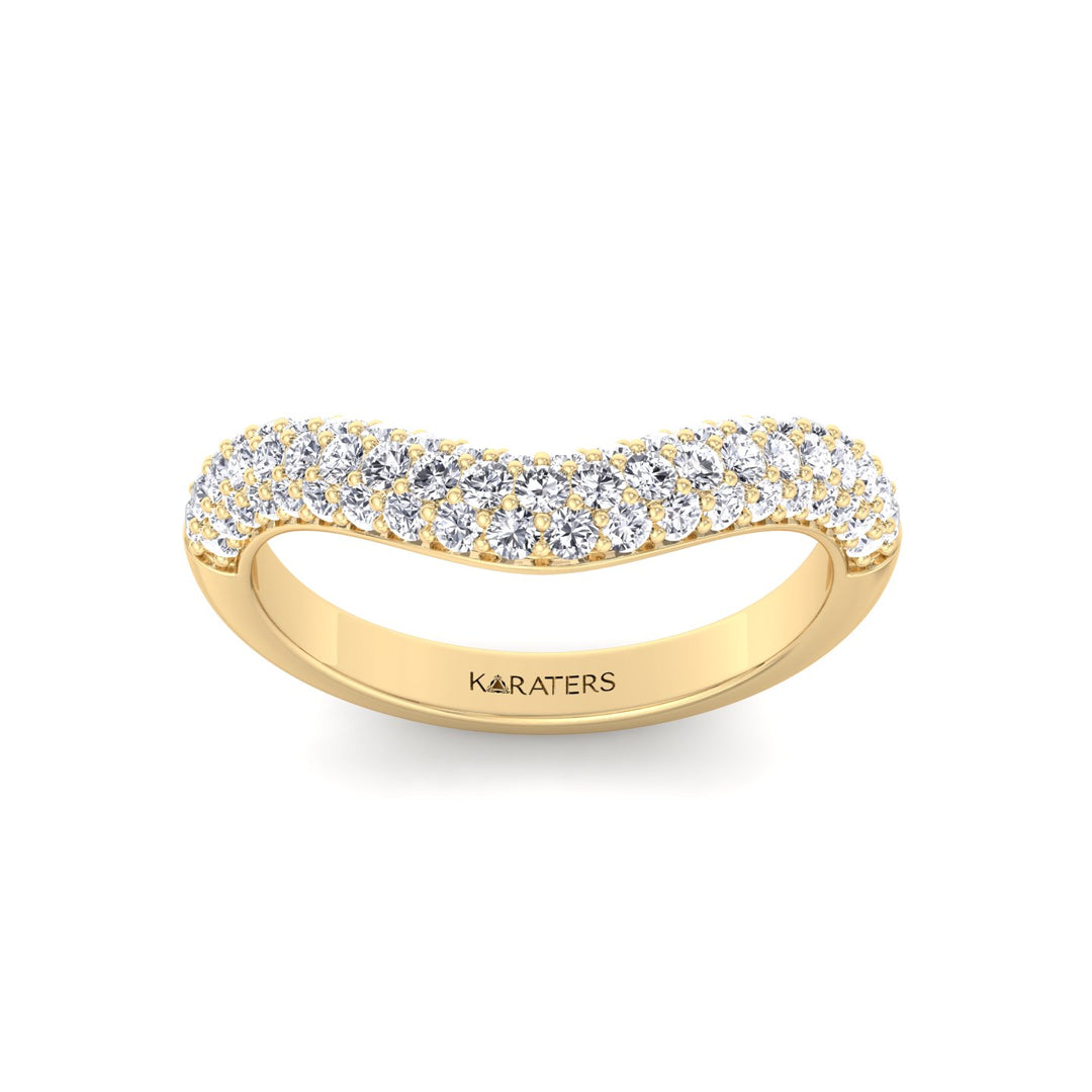 3 Row Pave Curved Lab Grown Diamond Wedding Band Yellow Gold 14K 18K