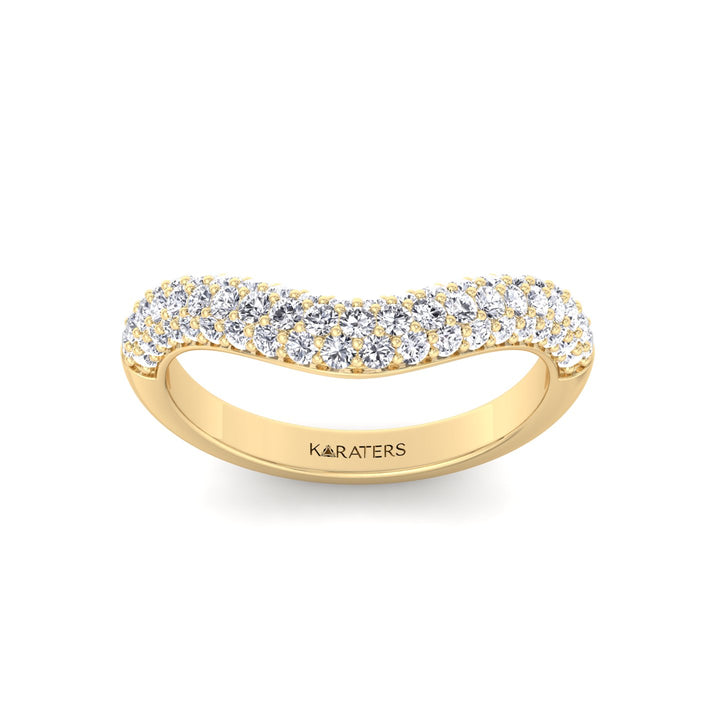 3 Row Pave Curved Lab Grown Diamond Wedding Band Yellow Gold 14K 18K
