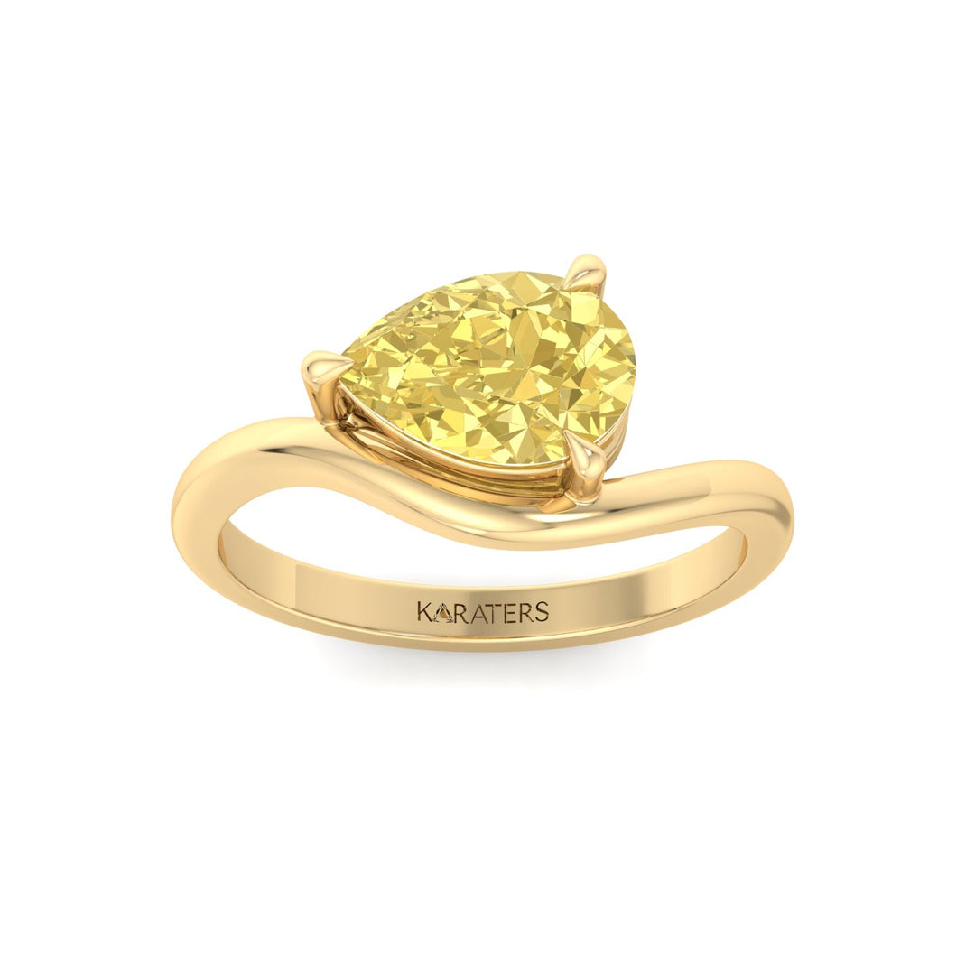 East West Pear Fancy Yellow Shape Lab Grown Diamond Curved Engagement Ring Yellow Gold 14K 18K