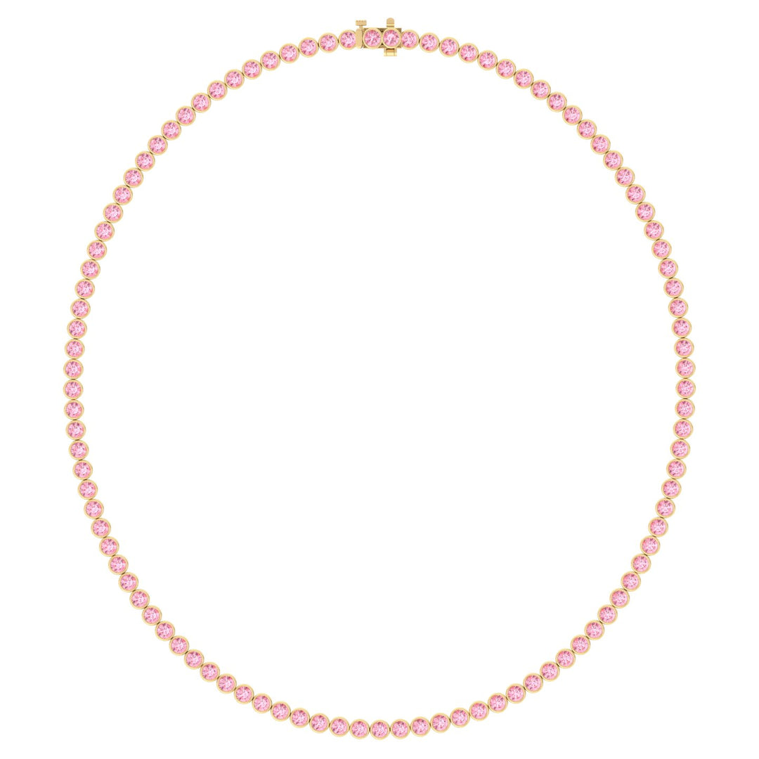 Bezel Set Fancy Pink Lab Grown Diamond Tennis Necklace 18K Yellow Gold 3