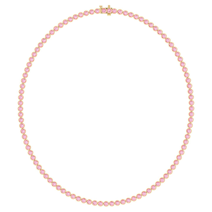 Bezel Set Fancy Pink Lab Grown Diamond Tennis Necklace 18K Yellow Gold 3