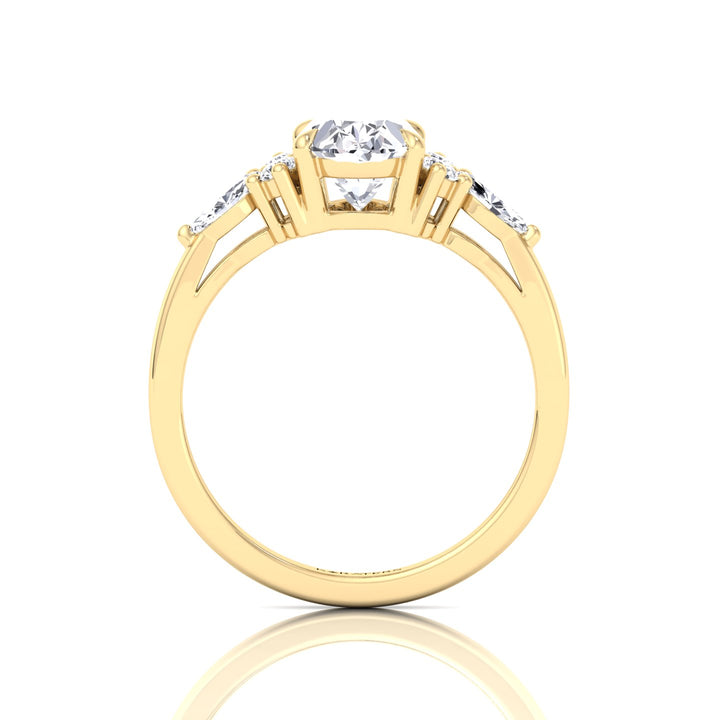 Oval Cut Lab Grown Diamond Engagement Ring with Round and Marquise SideStones Yellow Gold 