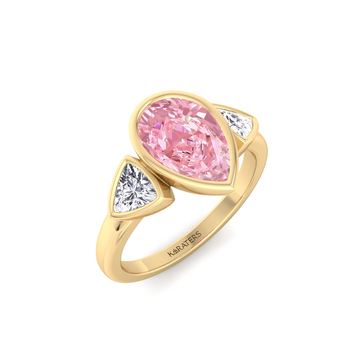 Fancy Pink Pear Shape Lab-Grown  Ring with Sidestones YG
