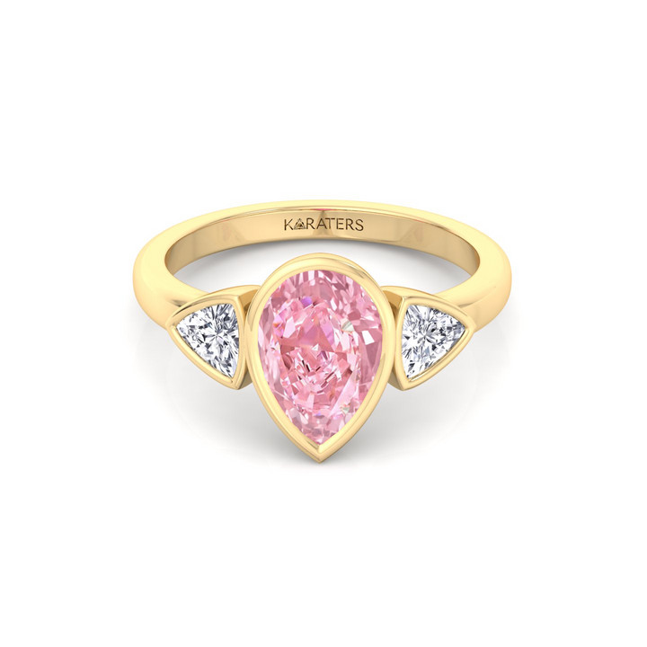 Fancy Pink Pear Shape Lab-Grown  Ring with Sidestones YG 3
