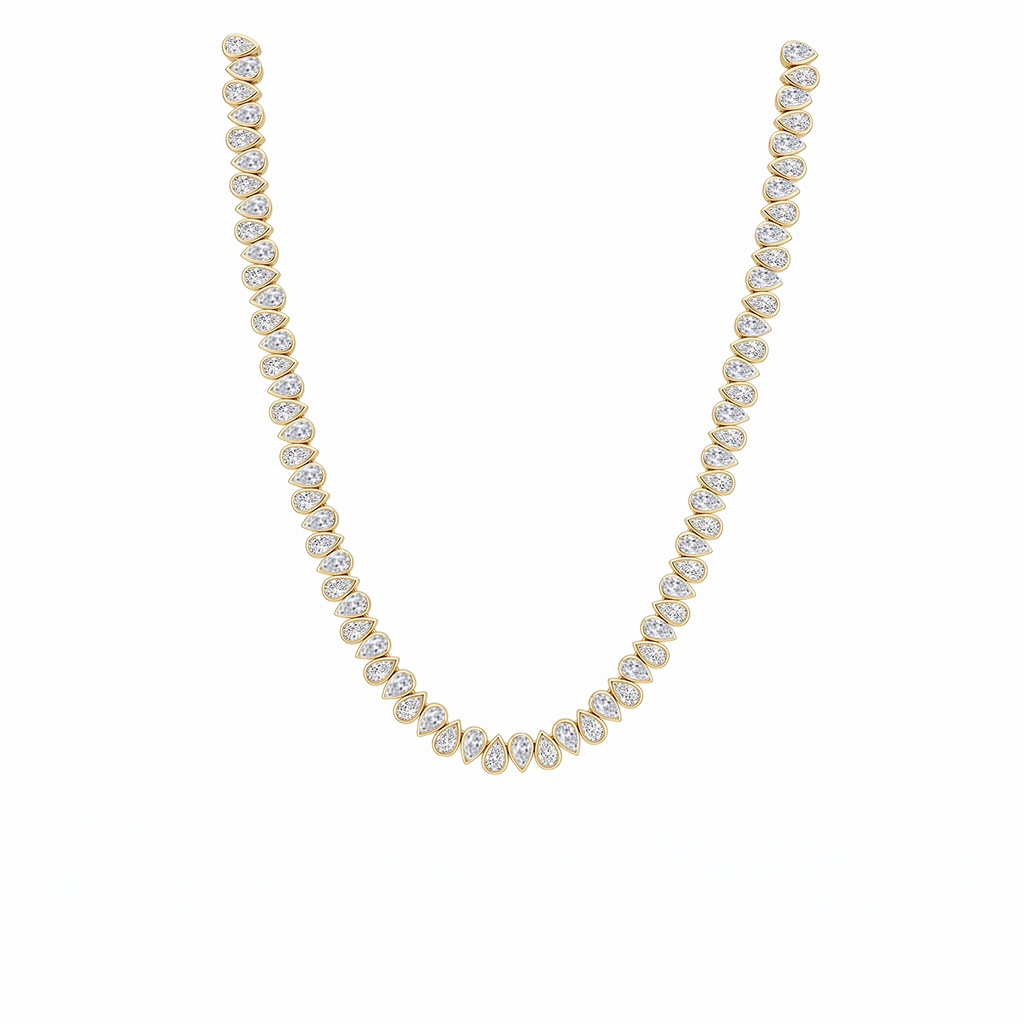 Bezel Set North-South Pear Shape Lab Grown Diamond Tennis Necklace Yellow Gold 14K