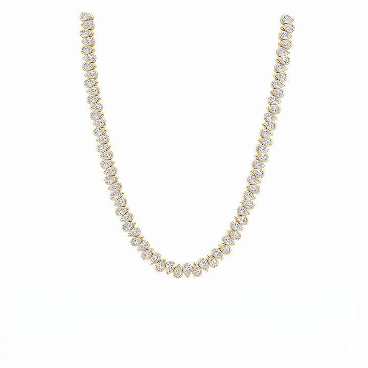 Bezel Set North-South Pear Shape Lab Grown Diamond Tennis Necklace Yellow Gold 14K