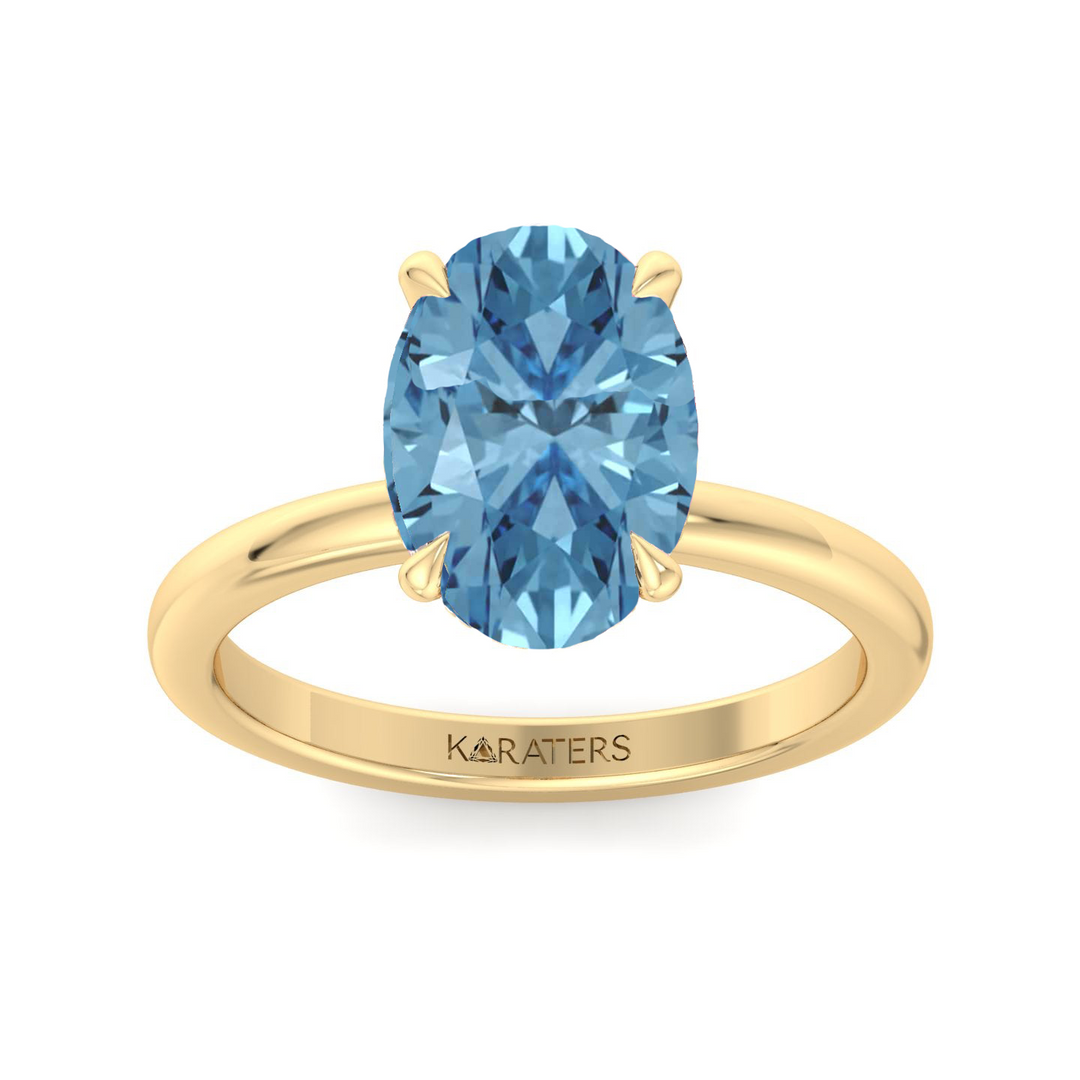 Fancy Blue Oval Shape Solitaire Lab Grown Diamond Engagement Ring  Yellow Gold 14K