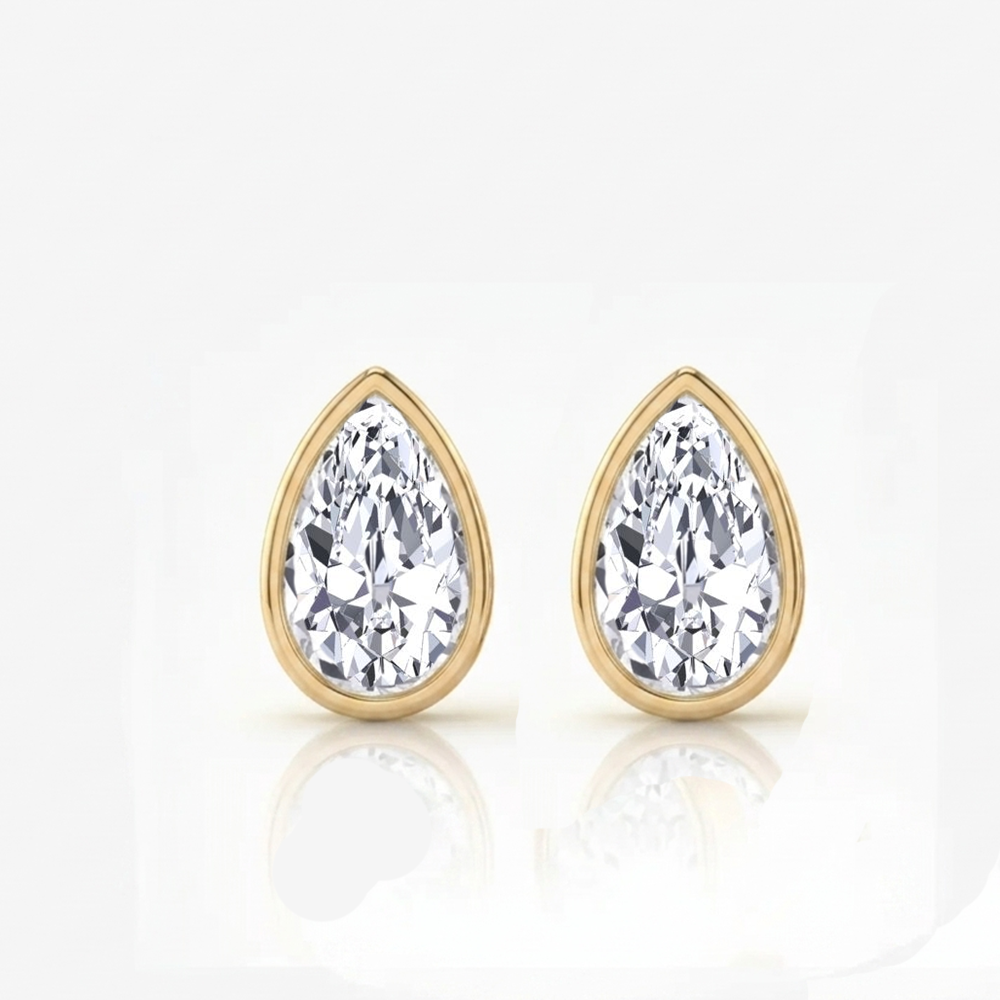 Bezel Set Pear Shape Lab Grown Diamond Studs YG 2