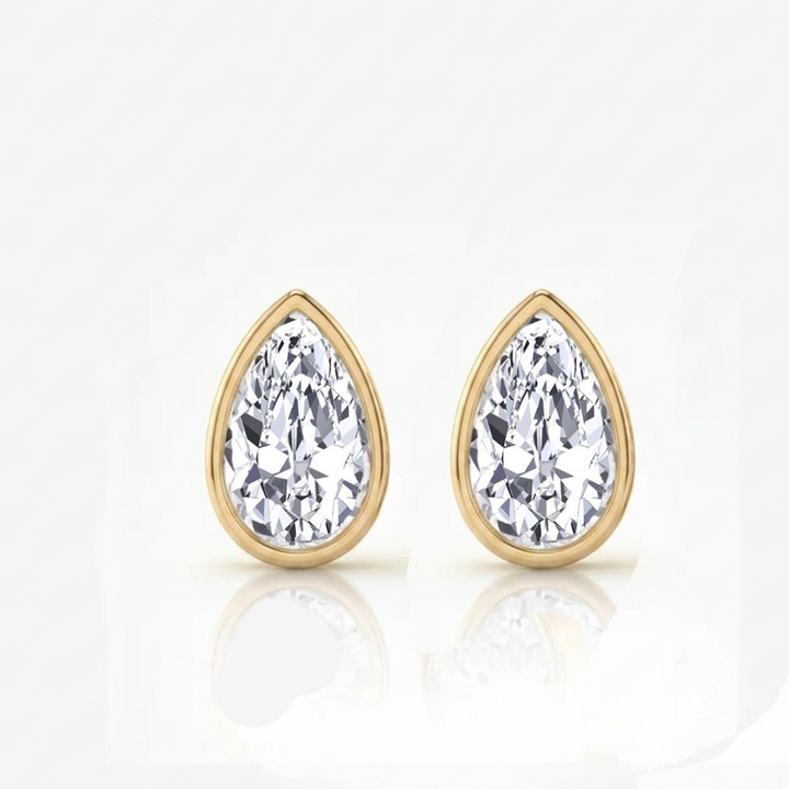 Bezel Set Pear Shape Lab Grown Diamond Studs YG 2