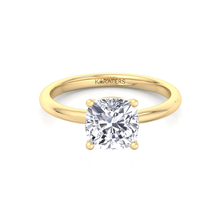 Cushion Cut Thin Band Solitaire Lab Grown Diamond Engagement Ring YG 2