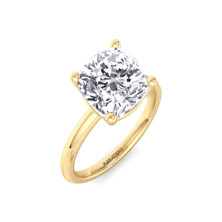 Cushion Cut Thin Band Solitaire Lab Grown Diamond Engagement Ring YG