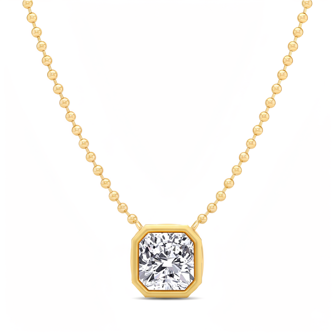 Cushion Cut Bezel Set in Ball Chain Lab Grown Diamond front view 2