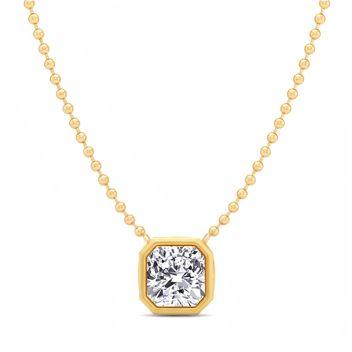 Cushion Cut Bezel Set in Ball Chain Lab Grown Diamond front view 2