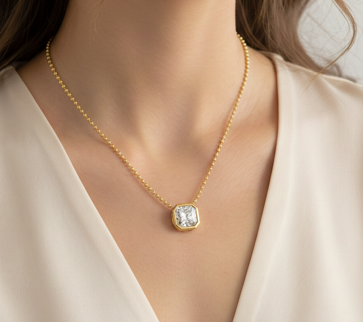 Cushion Cut Bezel Set in Ball Chain Lab Grown Diamond lifestyle image