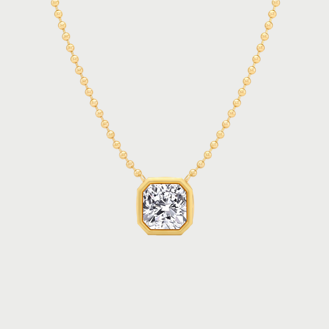 Cushion Cut Bezel Set in Ball Chain Lab Grown Diamond front view