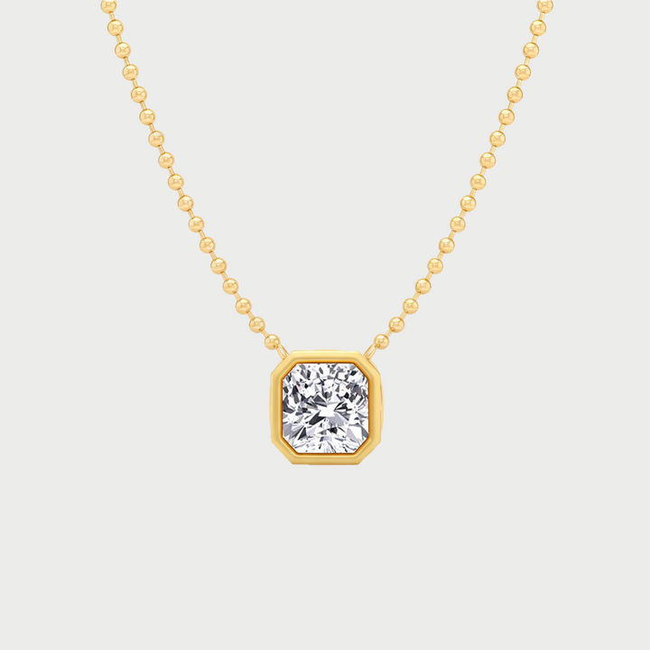 Cushion Cut Bezel Set in Ball Chain Lab Grown Diamond front view
