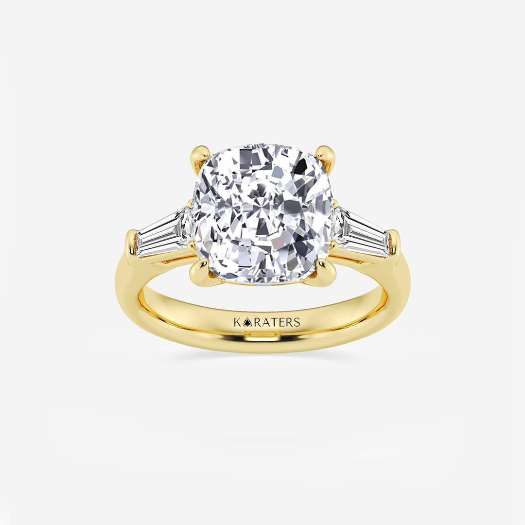 YG Cushion Cut Lab Grown Diamond with Side Accents Ring top view