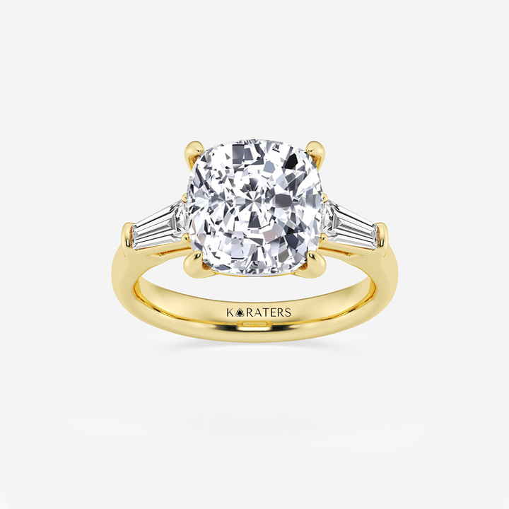 YG Cushion Cut Lab Grown Diamond with Side Accents Ring top view