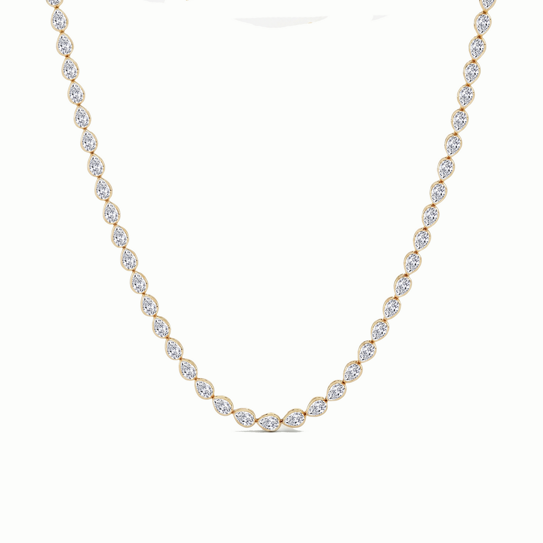 Bezel Set East-West Pear Shape Lab Grown Diamond Tennis Necklace Yellow Gold 14K