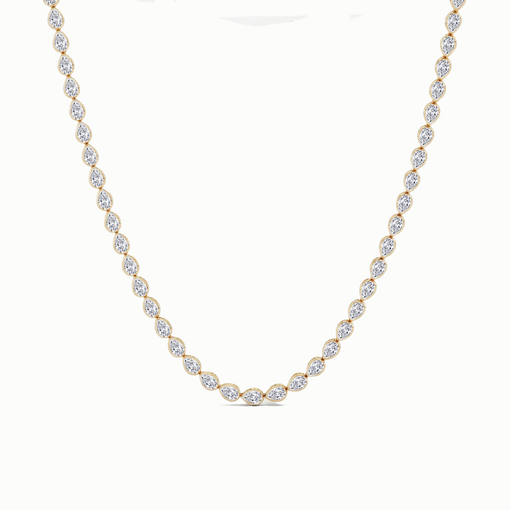 Bezel Set East-West Pear Shape Lab Grown Diamond Tennis Necklace Yellow Gold 14K