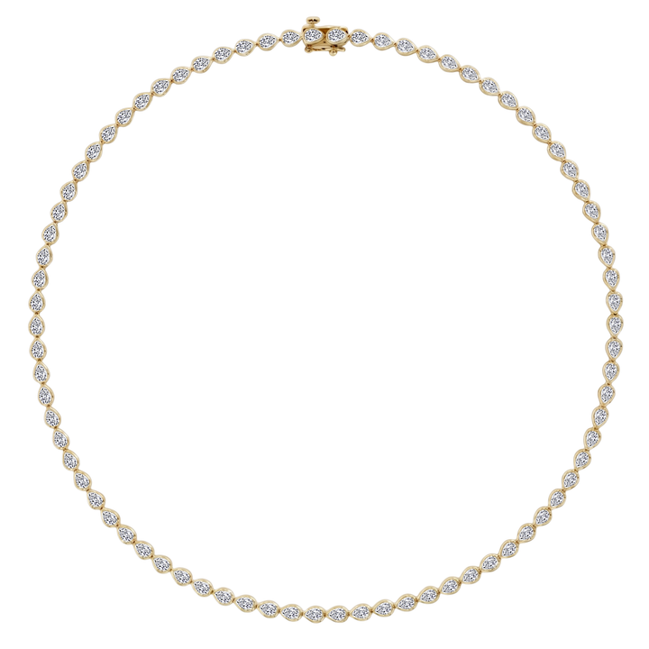 Bezel Set East-West Pear Shape Lab Grown Diamond Tennis Necklace Yellow Gold 18K