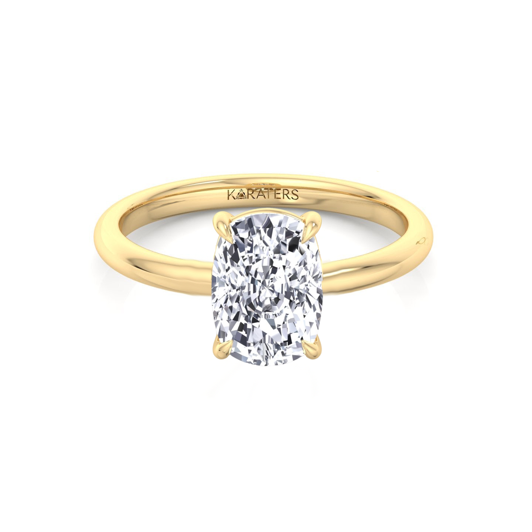 Cushion Cut Thin Band Solitaire Lab Grown Diamond Ring YG 2