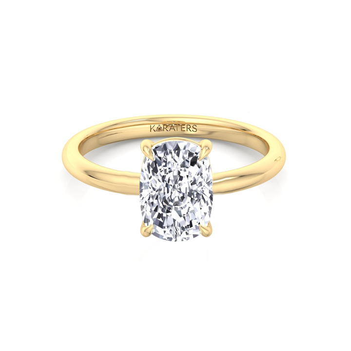 Cushion Cut Thin Band Solitaire Lab Grown Diamond Ring YG 2