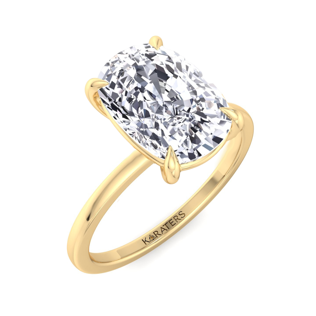 Cushion Cut Thin Band Solitaire Lab Grown Diamond Ring YG