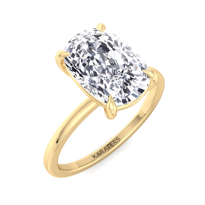 Cushion Cut Thin Band Solitaire Lab Grown Diamond Ring YG