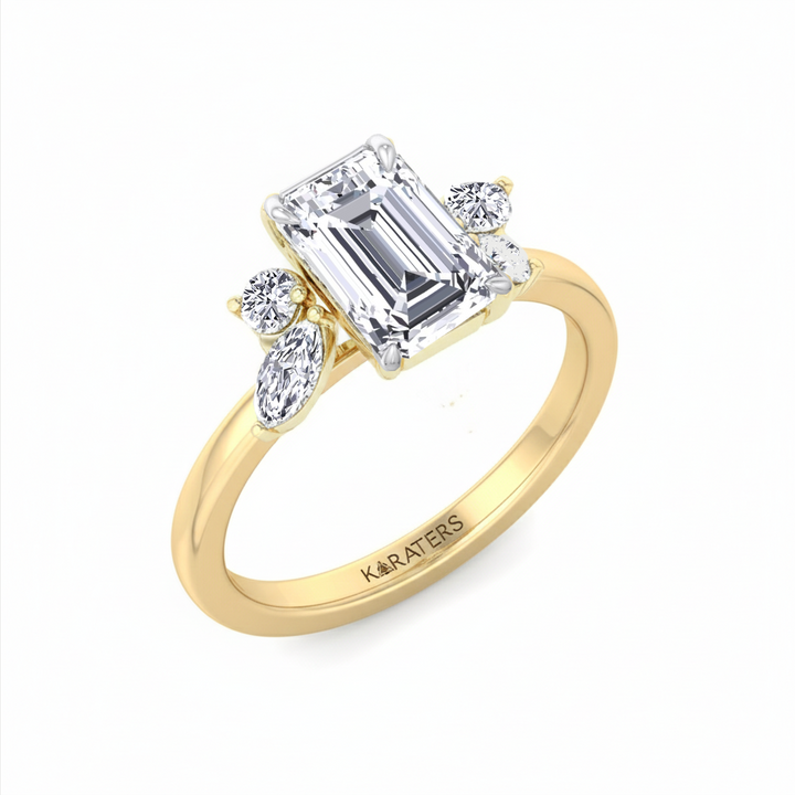 YG Emerald Lab Grown Diamond with Round & Marquise Side Stone side view