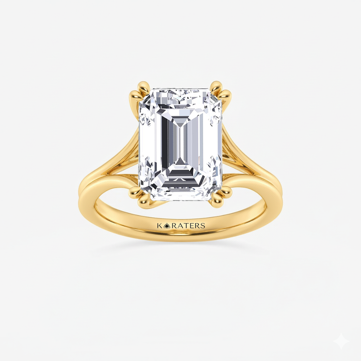 Yellow Gold Emerald Lab Grown Diamond Double Prong Top view