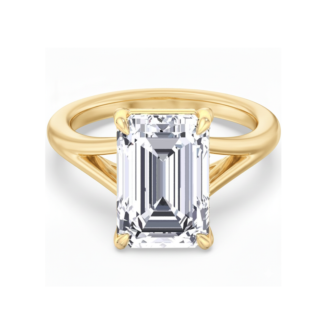 YG Emerald Split Shank Lab Grown Diamond front view