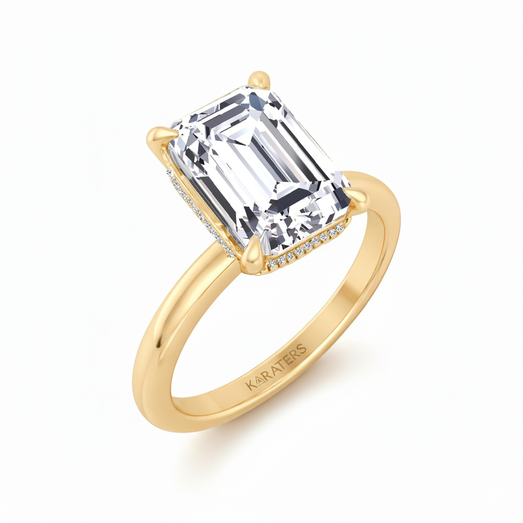 YG Invisible Emerald Shape Solitaire Lab-Grown Diamond Engagement Ring side view