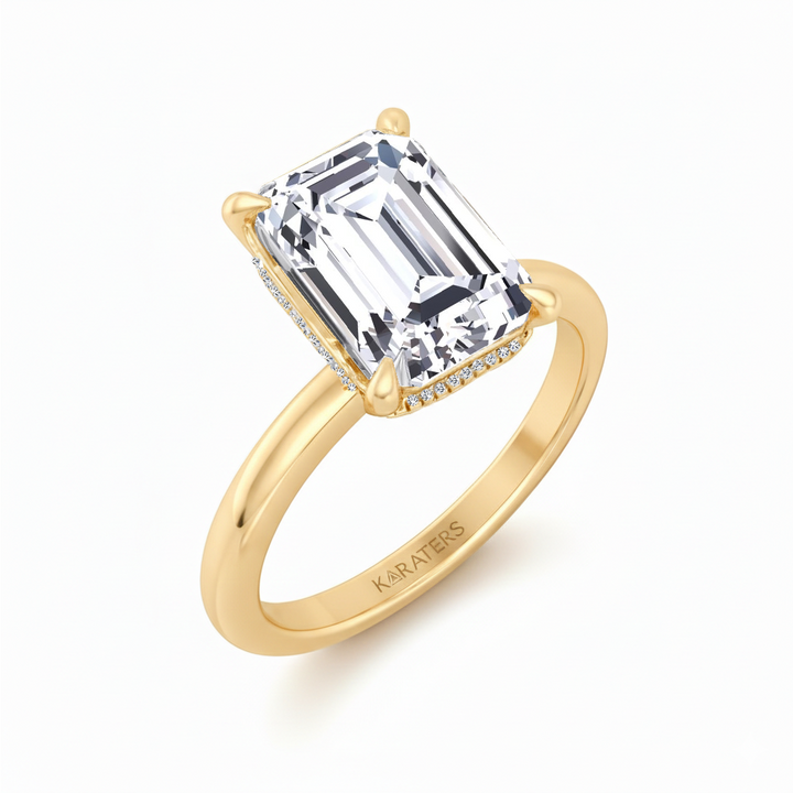 YG Invisible Emerald Shape Solitaire Lab-Grown Diamond Engagement Ring side view