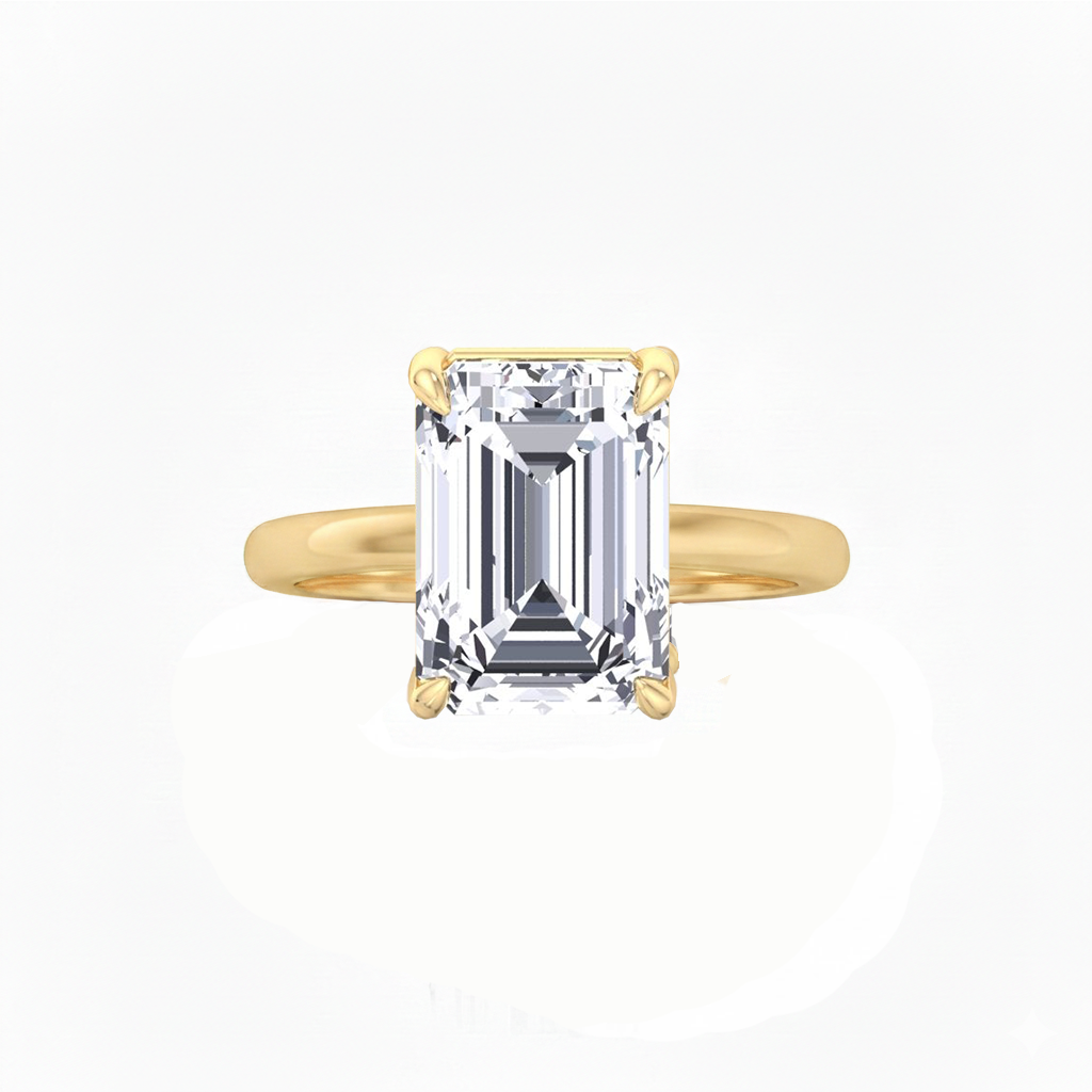 YG Invisible Emerald Shape Solitaire Lab-Grown Diamond Engagement Ring front view