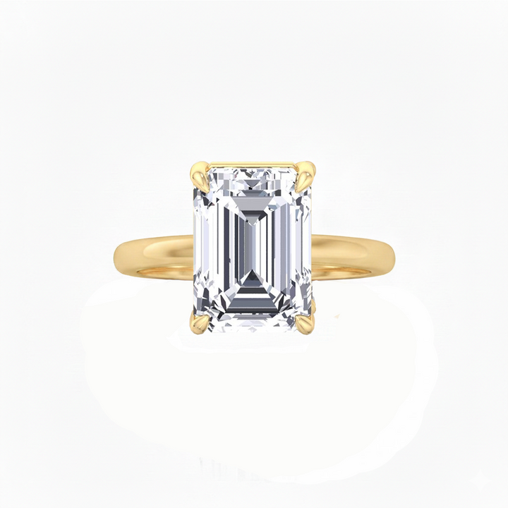YG Invisible Emerald Shape Solitaire Lab-Grown Diamond Engagement Ring front view