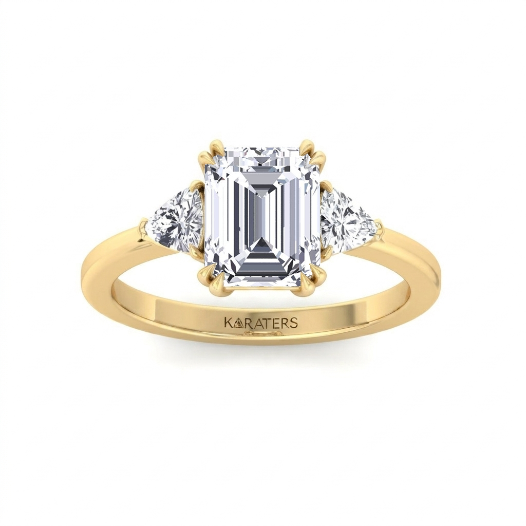 YG Cushion Cut Lab- Diamond Ring With Sidestone 2