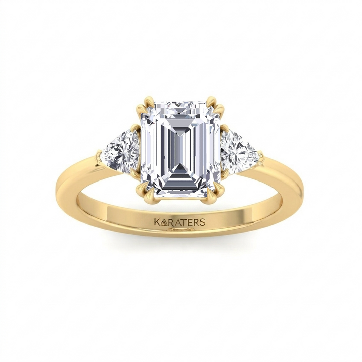 YG Cushion Cut Lab- Diamond Ring With Sidestone 2