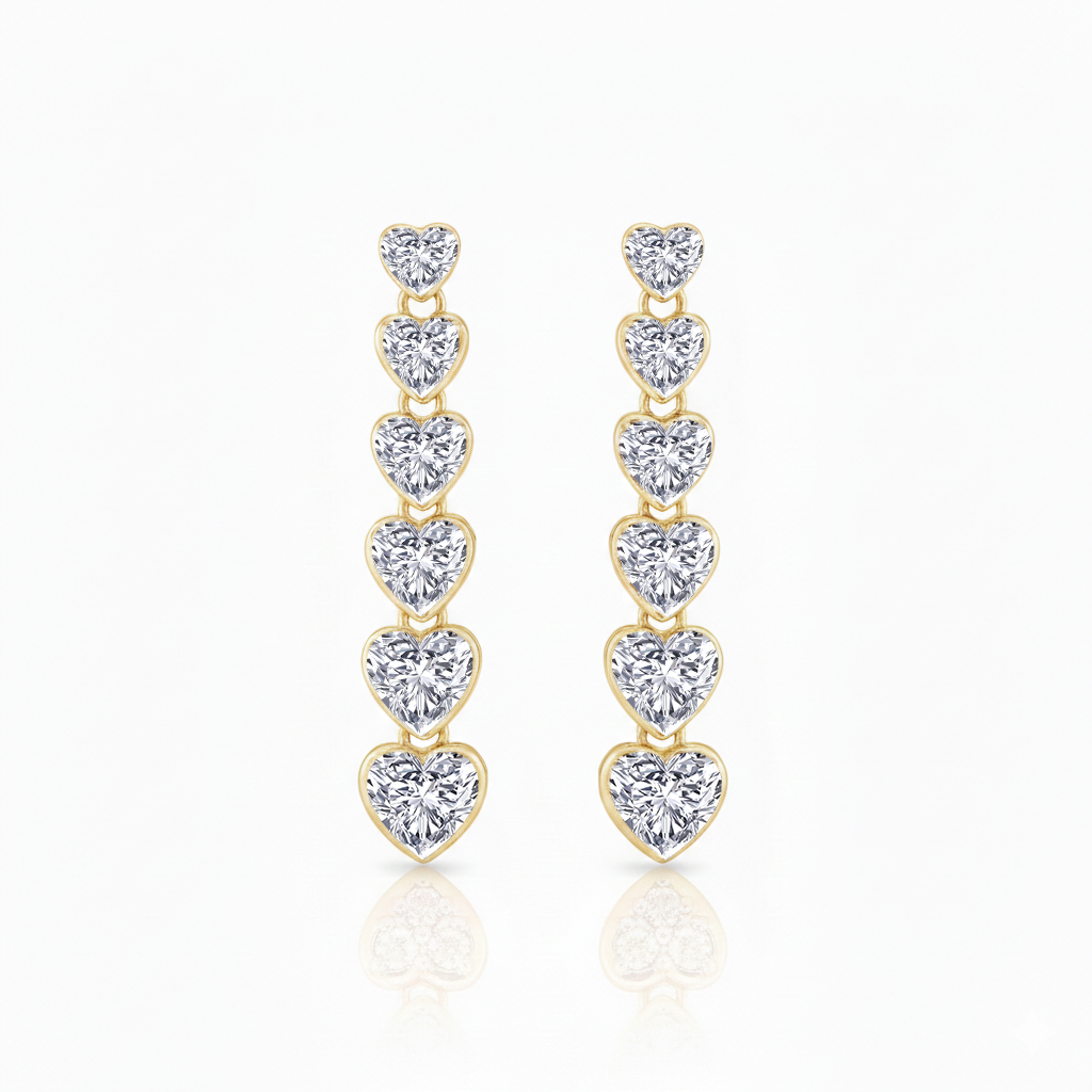 YG Heart Shaped Bezel Tennis Earrings Lab Grown Diamond