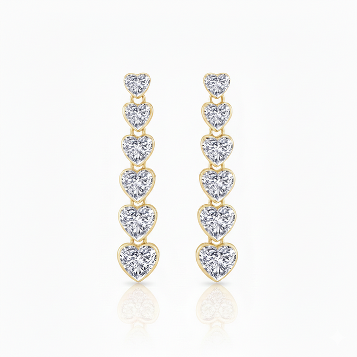 YG Heart Shaped Bezel Tennis Earrings Lab Grown Diamond