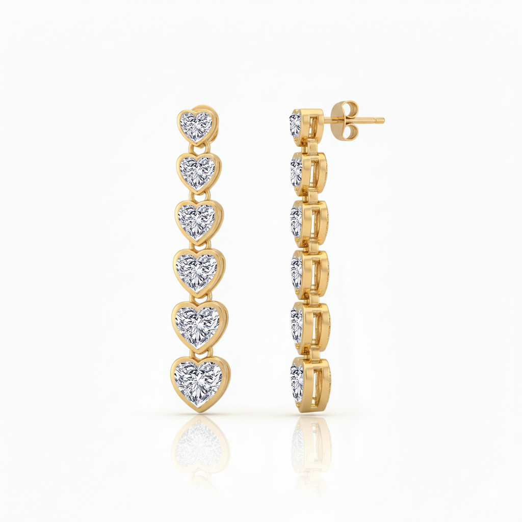 YG Heart Shaped Bezel Tennis Earrings Lab Grown Diamond 2