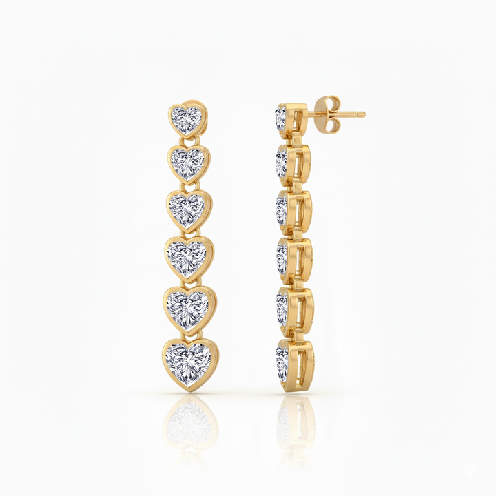 YG Heart Shaped Bezel Tennis Earrings Lab Grown Diamond 2