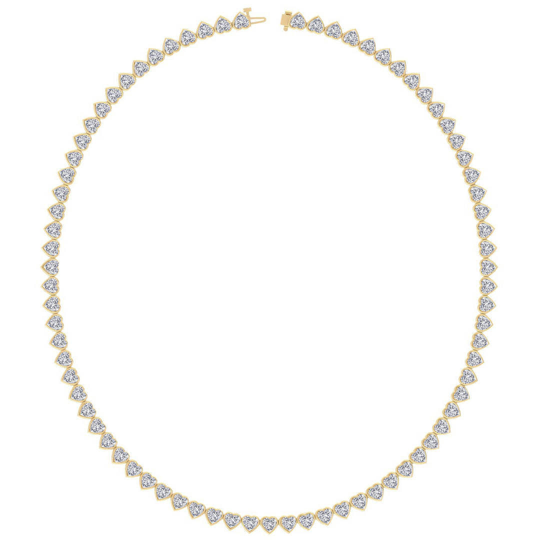 Heart Shape Bezel Set Lab Grown Diamond Tennis Necklace 18K Solid Gold