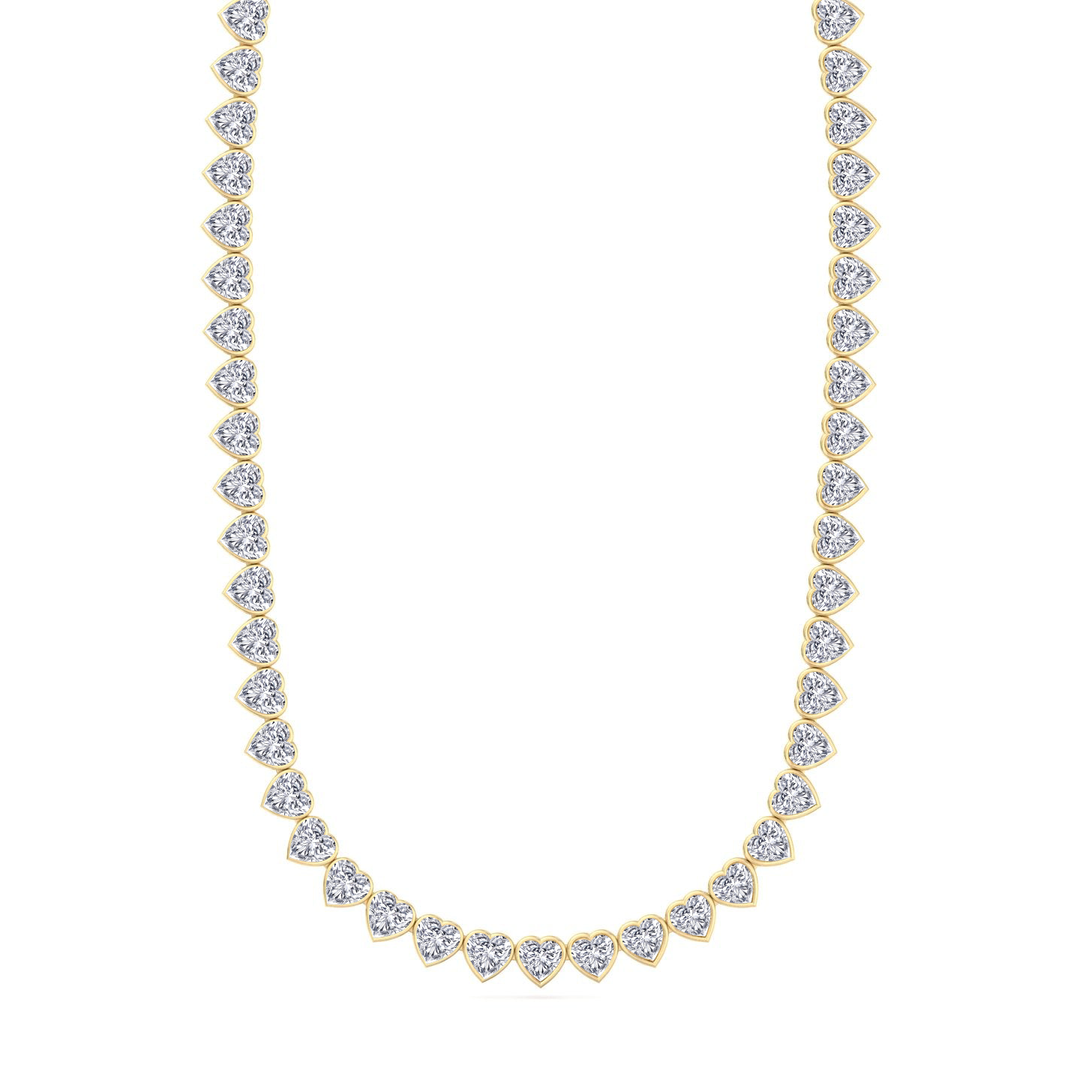 Heart Shape Bezel Set Lab Grown Diamond Tennis Necklace 18K Solid Gold